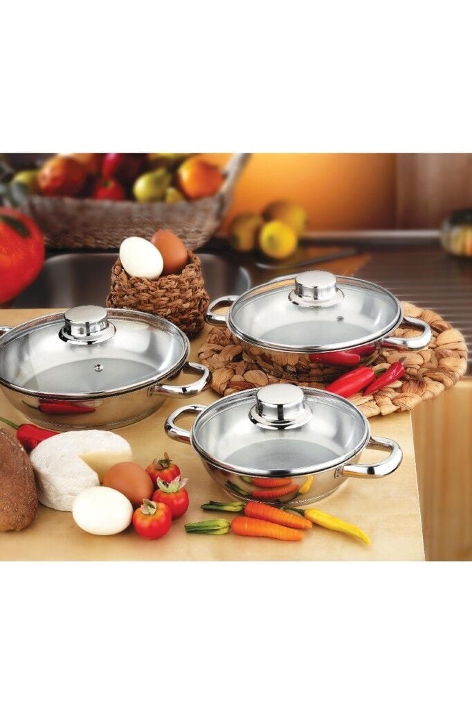 Gülsan Dide 6 Parça Paslanmaz Çelik Omlet Set CAM Kapak 16-18-20cm