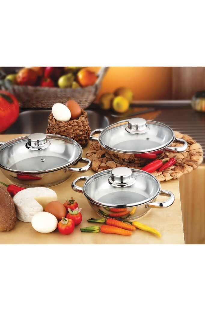 Gülsan Dide 6 Parça Paslanmaz Çelik Omlet Set CAM Kapak 16-18-20cm