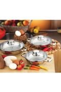 Gülsan Dide 6 Parça Paslanmaz Çelik Omlet Set CAM Kapak 16-18-20cm