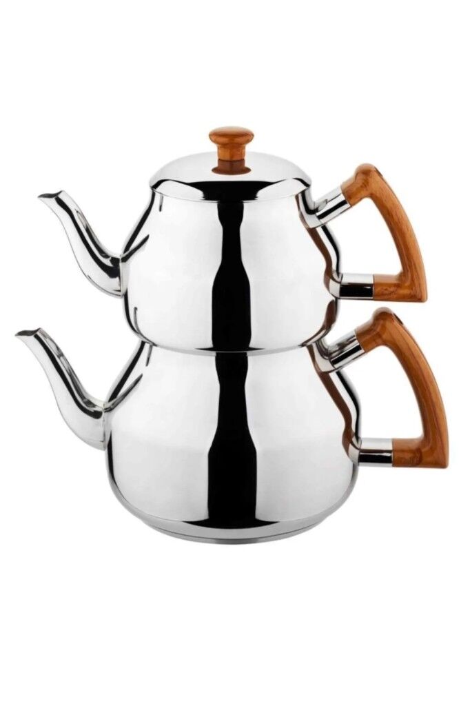 Özkent Marmaris Orta Boy 3,4 Lt Paslanmaz Çelik Çaydanlık Ahşap K317.03