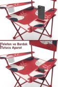 Qufi Desenli Katlanır Kamp Piknik Sandalyesi Rejisör Koltuğu Kırmızı