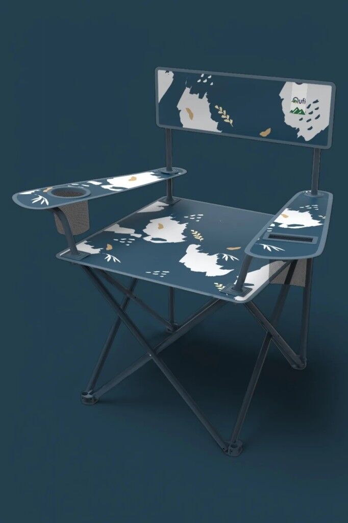 Qufi Desenli Katlanır Kamp Piknik Sandalyesi Rejisör Koltuğu Mavi