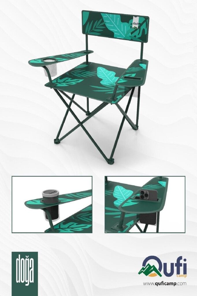 Qufi Desenli Katlanır Kamp Piknik Sandalyesi Rejisör Koltuğu Yeşil