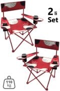 2 Adet Qufi Desenli Katlanır Kamp Piknik Sandalyesi Rejisör Koltuğu Kırmızı