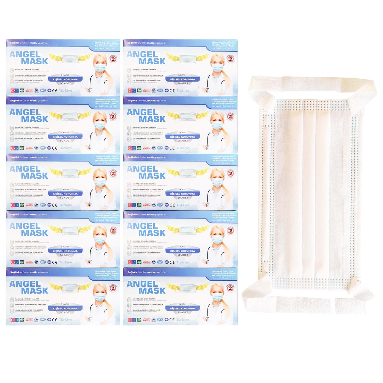 500 Adet Angel Mask Medikal Maske Ultrasonik Telli 3 Katlı