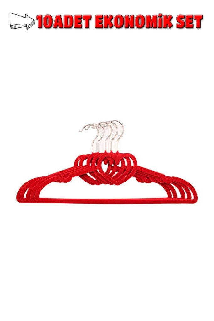 10 Adet Premium Kadife Pantolon Elbise Askısı Yüksek Kalite Kırmızı MH01