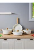 Peortti Danish Cook Beige İndük.Tabanlı 7 Parça Tencere Seti Ahşap Saplı 1302