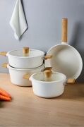 Peortti Danish Cook Beige İndük.Tabanlı 7 Parça Tencere Seti Ahşap Saplı 1302