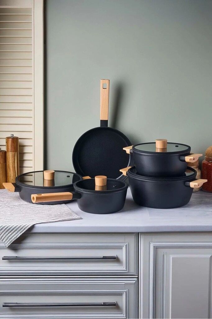 Perotti Cookwood Black 9 Parça Tencere Tava Seti Indüksiyon Taban 18080