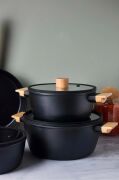 Cookwood Black 9 Parça Tencere Tava Seti Indüksiyon Tabanlı Ahşap Saplı 18080