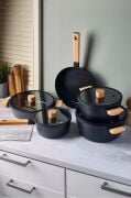Cookwood Black 9 Parça Tencere Tava Seti Indüksiyon Tabanlı Ahşap Saplı 18080
