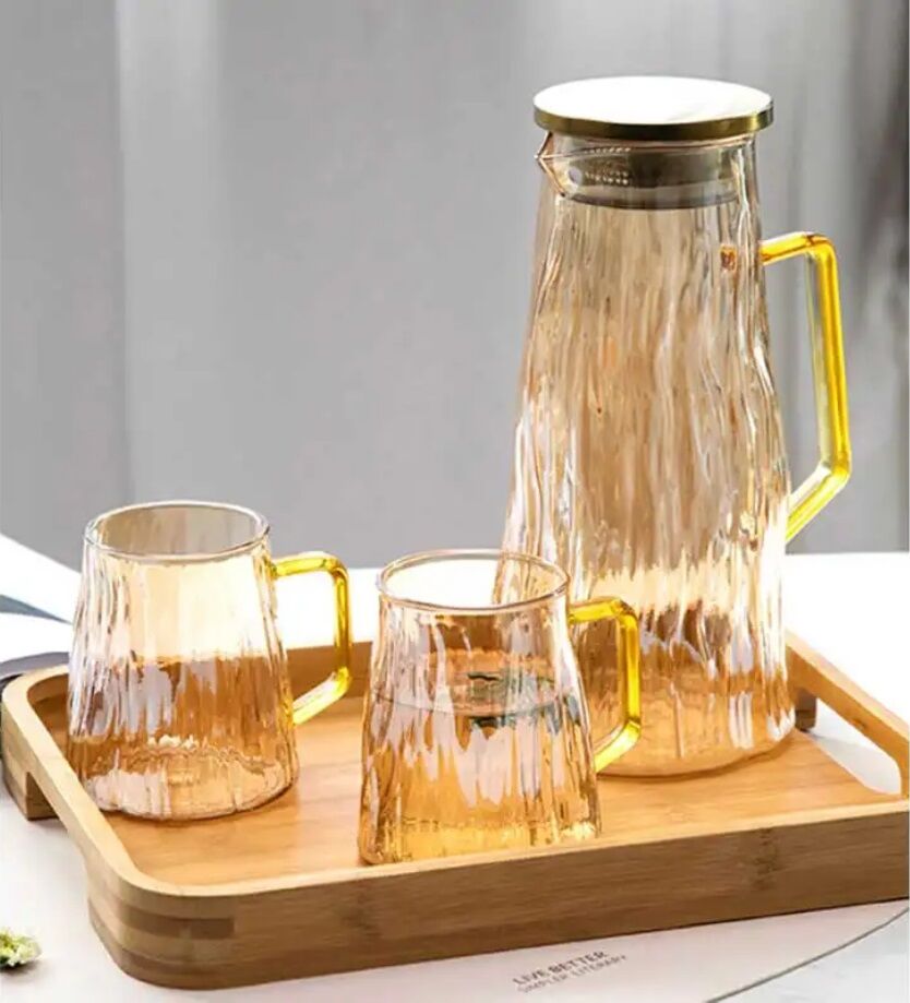 Arow Borosilikat Cam Sürahi Takım 2 Bardaklı Elio GOLD TR-3990