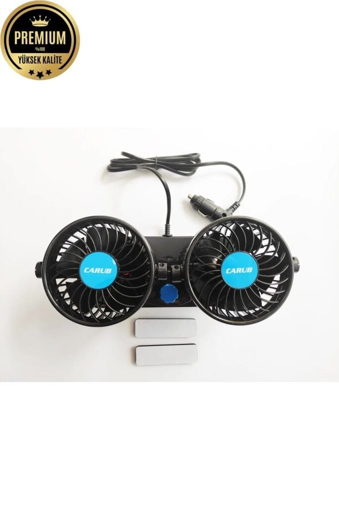 12 Volt Araç Içi Torpido Üstü Çift Fanlı Oto Vantilatör 360° Dönebilir 0607