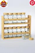 Pinterest Bambu Standlı Bambu Kapaklı 25 Parça Tezgah Üstü Baharatlık Etiketli