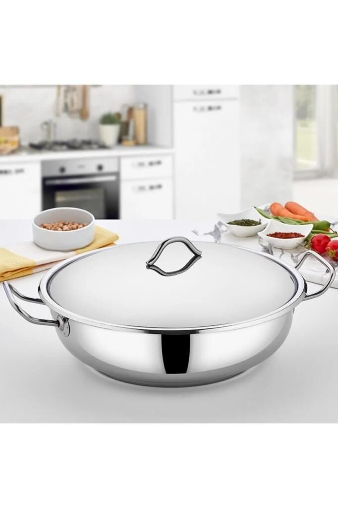 Gülsan Mega Basık Paslanmaz Çelik Pilav Tenceresi 32 CM