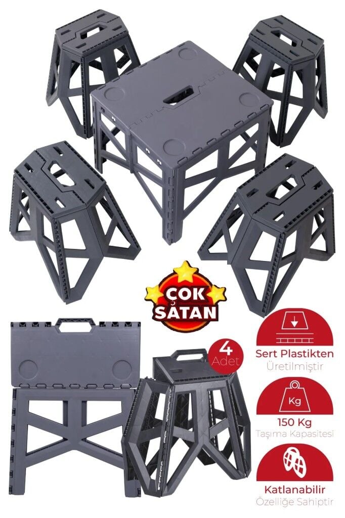 Katlanabilir Pratik Kamp Seti 1 Adet Piknik Masası + 4 Adet Katlanır Tabure