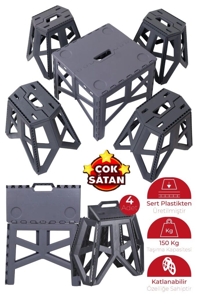 Katlanabilir Pratik Kamp Seti 1 Adet Piknik Masası + 4 Adet Katlanır Tabure