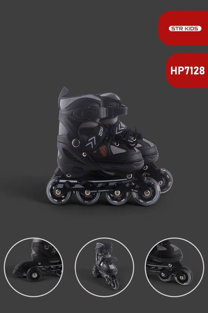 Vadi Siyah Silikon Tekerli Ayarlanabilir Işıklı Paten M 35-38 HP7128