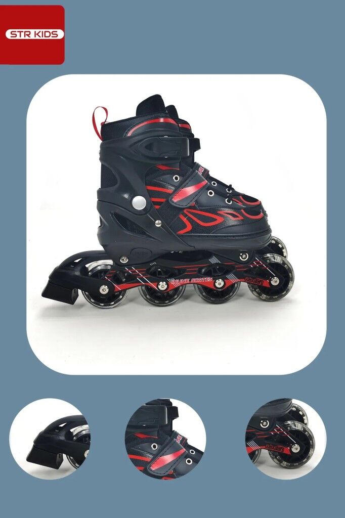 Vadi Kırmızı Silikon Tekerli Ayarlanabilir Işıklı Paten S 31-34 HP7128