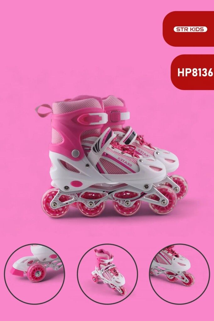 Vadi Pembe Silikon Tekerli Ayarlanabilir Işıklı Paten S 31-34 HP8136