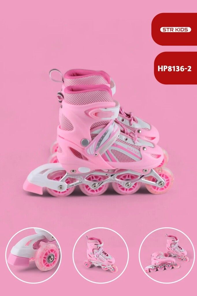 Vadi Pembe Silikon Tekerli Ayarlanabilir Işıklı Paten L 39-42 HP8136