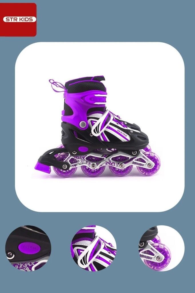 Vadi Mor Silikon Tekerli Ayarlanabilir Işıklı Paten M 35-38 HP8136