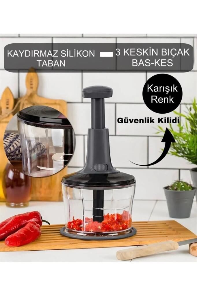 Rondom Çelik 3 Bıçaklı Pratik Basmalı El Rondosu Doğrayıcı Büyük Boy 2365