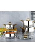 Lines Silver Çelik Tencere Seti 8 Parça Altın Kulp