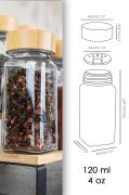 12’li Bambu Kapaklı Kare Cam Baharatlık Seti 120ml 16 Adet Etiket Hediye 9008