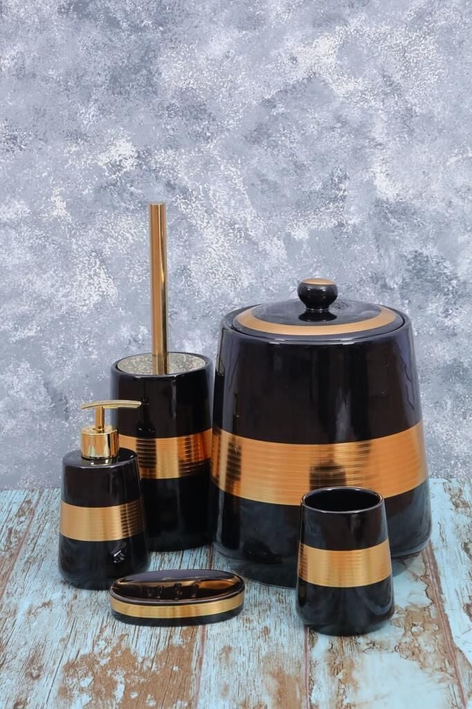 Arow Leon 2904 5 Li Porselen Banyo Seti Siyah