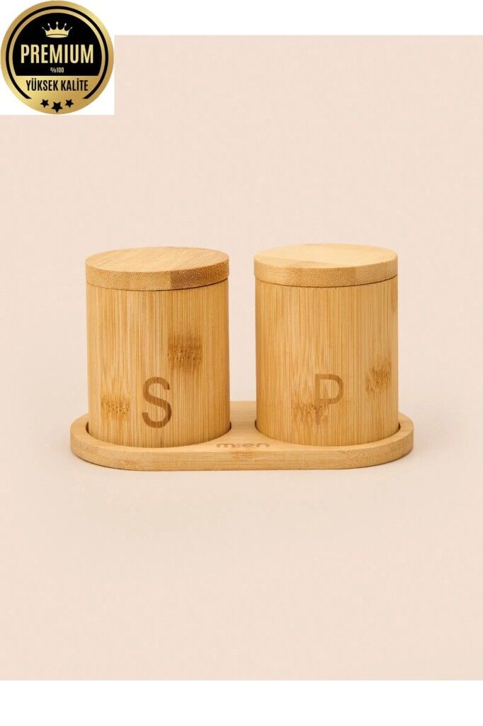 Mien 2'li Mıknatıslı Çevir Aç Kapak Bambu Standlı Kavanoz Baharatlık Seti 858