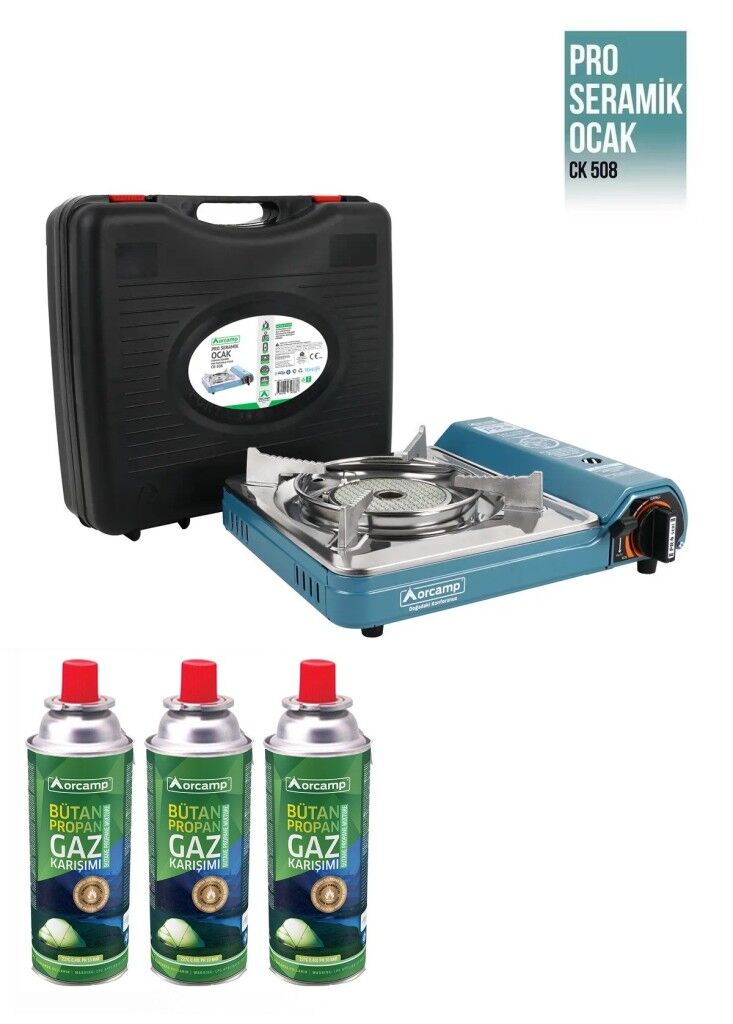 Orcamp Pro Seramik Portatif Kamp Ocağı Mavi CK-508 + 3 Ad 227gr Gaz