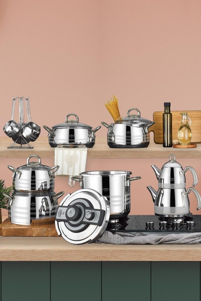 Acar 18 Parça Akasya Platin Çelik Tencere Seti 0446