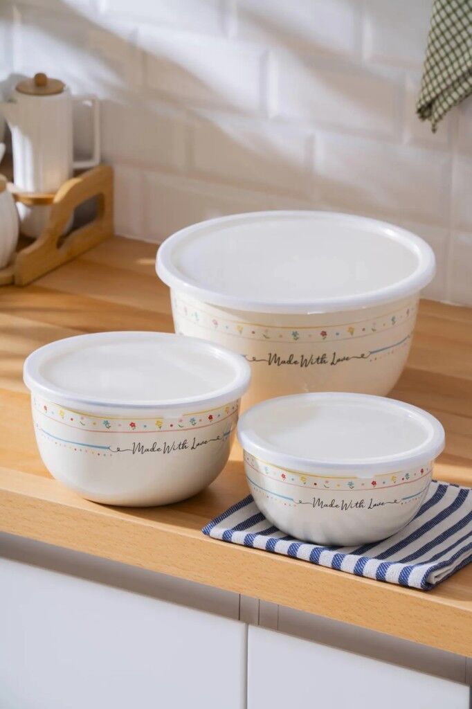 Acar Made With Love Emaye 3'lü Saklama ve Karıştırma Kabı Seti 8526