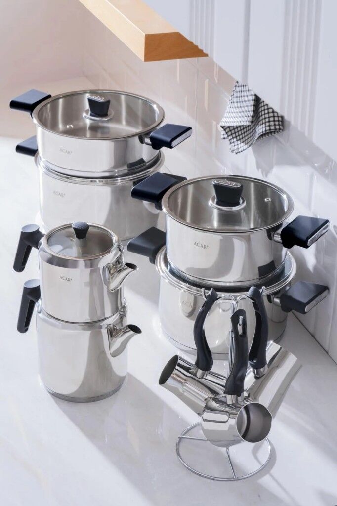 Acar Orkide 16 Parça Paslanmaz Çelik Tencere Seti 8495