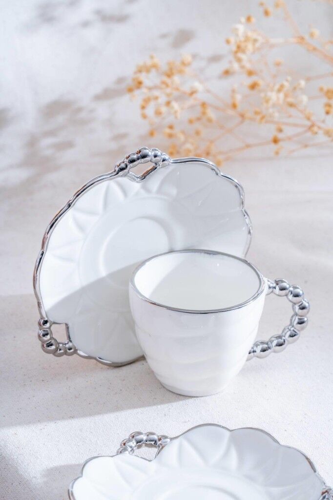 Acar Daısy 6 Kişilik Porselen Kahve Fincan Takımı Silver 7515