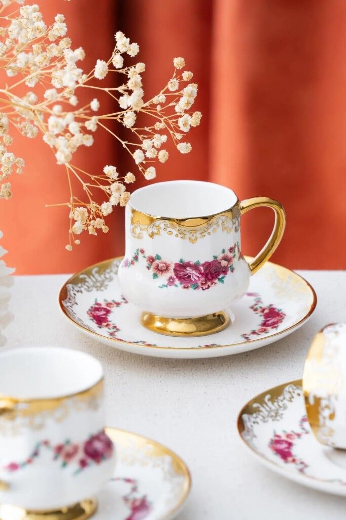 Acar Osiris 6 Kişilik Porselen Kahve Fincanı Takımı Desen2 6806