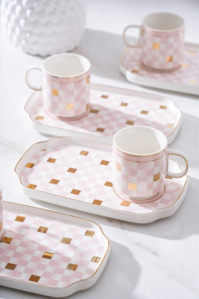 Acar Skye 6 Kişilik Porselen Kahve Fincanı Takımı Pembe 6904