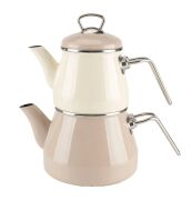 Bambum Lumino 7229 Metal Kulplu Emaye Çaydanlık Takımı Bej