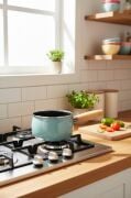 Bambum Lumino Ahşap Saplı Emaye Tava Sosluk Sütlük 14 cm Yeşil BB7684