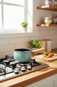 Bambum Lumino Ahşap Saplı Emaye Tava Sosluk Sütlük 14 cm Yeşil BB7684