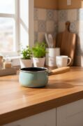 Bambum Lumino Ahşap Saplı Emaye Tava Sosluk Sütlük 14 cm Yeşil BB7684