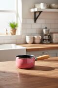 Bambum Lumino Ahşap Saplı Emaye Tava Sosluk Sütlük 14 cm Pembe BB7683