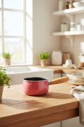 Bambum Lumino Ahşap Saplı Emaye Tava Sosluk Sütlük 14 cm Pembe BB7683