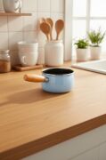 Bambum Lumino Ahşap Saplı Emaye Tava Sosluk Sütlük 14 cm Mavi BB7686