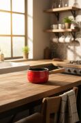 Bambum Lumino Ahşap Saplı Emaye Tava Sosluk Sütlük 14 cm Kırmızı BB7681
