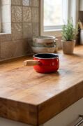 Bambum Lumino Ahşap Saplı Emaye Tava Sosluk Sütlük 14 cm Kırmızı BB7681