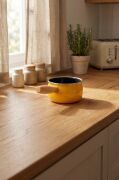 Bambum Lumino Ahşap Saplı Emaye Tava Sosluk Sütlük 14 cm Hardal BB7685