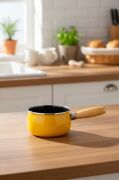 Bambum Lumino Ahşap Saplı Emaye Tava Sosluk Sütlük 14 cm Hardal BB7685