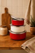 Bambum Lumino 3 lü Emaye Saklama Kabı Kırmızı B7688 300+700+1000ML